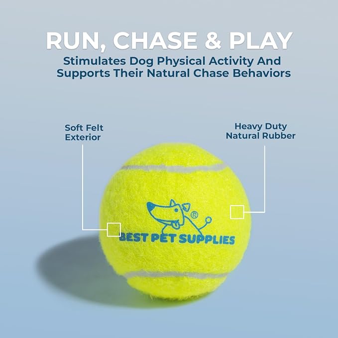 Best Pet Supplies Interactive Squeaky Dog Chew Toy, Ideal Dog Toys for Chewers, Small, Medium & Large Dogs, and Fetch Lovers - Tennis (Yellow), Large (Pack of 4)