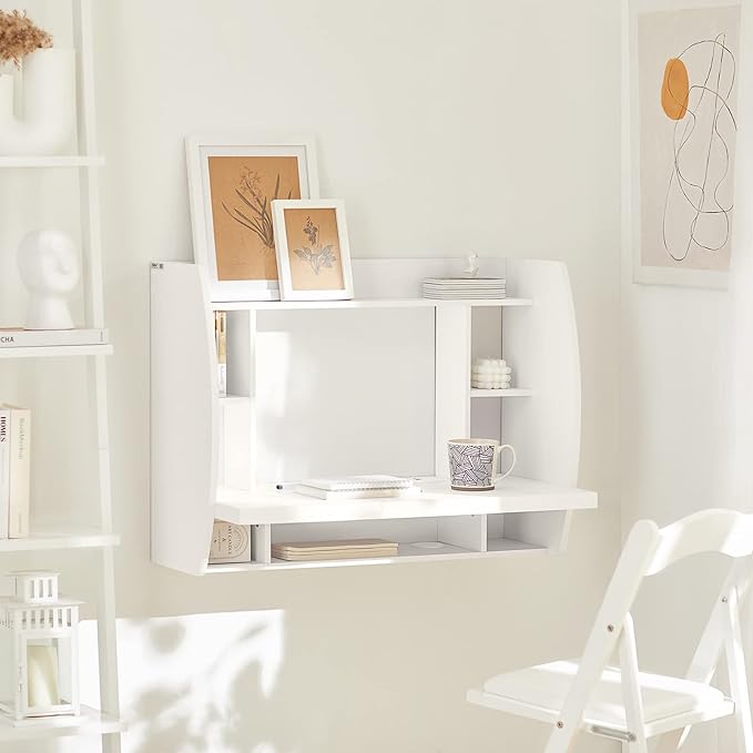 Haotian Folding Home Office Table Desk Workstation Computer Desk with Storage Shelves, Trestle Desk, White FWT18-W