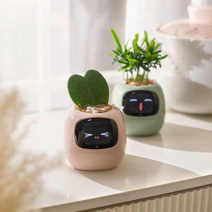 PLANTSIO Smart pet Planter Robot Guidance on Plant Care with Emojis, Adorable Plant Companion with Rich Gesture Interaction, Neat Desk Setup Gift (Green)