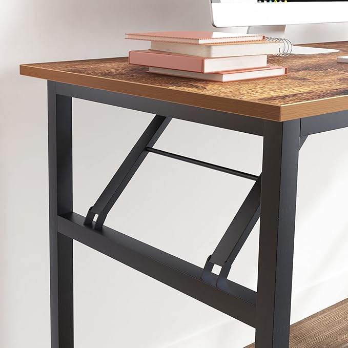 SogesGame Computer Desk,55 Inch Modern Simple Style Folding Tables,Home Office Writing Desk, Space Saving Foldable Table, No Install Needed, Retro Black
