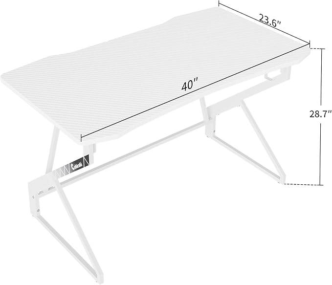CubiCubi Simple Gaming Desk Z Shaped 40 inch Gamer Workstation, Home Computer Carbon Fiber Surface Gaming Desk PC Table with Headphone Hook, White