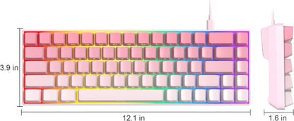 MageGee Portable 60% Mechanical Gaming Keyboard, RGB Backlit Compact 68 Keys Mini Wired Office Keyboard with Red Switches for Laptop PC Mac, Side Printed Keycap - Pink