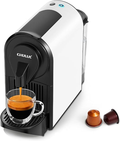 CHULUX Bafè-Pro Espresso Machine for Nes Original Pods, Fast Brewing, White | 1400W Rapid Heating, Espresso Lungo Buttons, Used Capsule Drawer, Auto-Eject System, 24oz Removable Reservoir, Mini Footprint