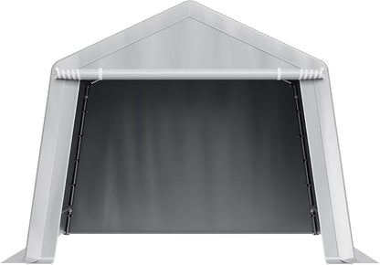 VEVOR Outdoor Storage Shed, 10 x 10 ft Portable Storage Tent with Roll-up Door & Vents, Waterproof Canopy Shed Shelter, Heavy Duty Frame, Patio Garage Carport for Motorcycle, Lawn Mower, Bike, Grey