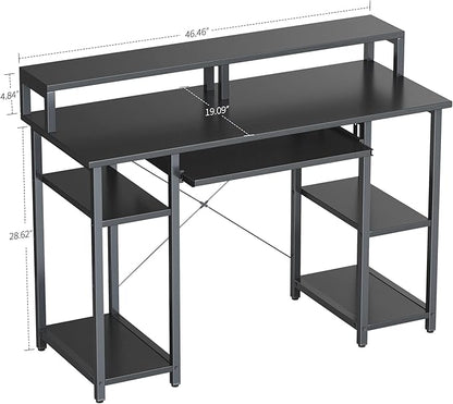 BANTI 47 Inch Computer Desk with Storage Shelves Monitor Stand Keyboard Tray, Home Office Desk, Study Writing Table, Black