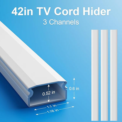 Yecaye TV Cord Hider, 42in Cord Cover, Large Cable Hider, Wire Covers for 4 Cords, Cable Raceway Wire Hider, Wire Hiders for TV on Wall, Cable Cover Cord Concealer, W1.18in H0.6in, White