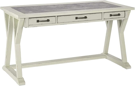Signature Design by Ashley Jonileene Farmhouse Home Office Desk with Drawers, White & Gray