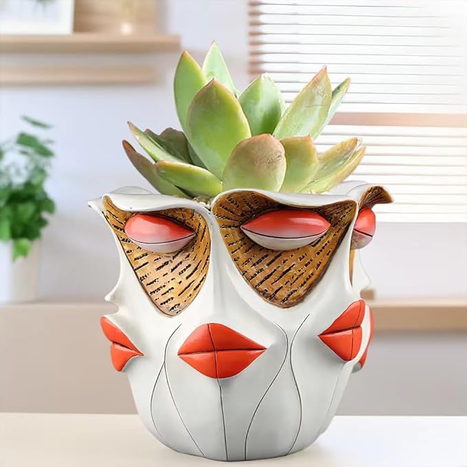 TOZLU Art Abstract Face Planters Pots Head,Unique Fun Abstract Face Flower Pot Ornaments Head Planter Pots Container Colorful Face Resin Flower Pot for Home and Garden Decor(face Flower Pot)
