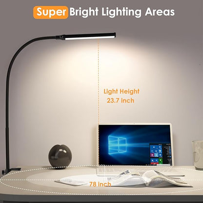 ShineTech LED Desk lamp with Clamp, Eye-Caring Clip Lights for Home Office, 3 Colors Full Brightness, Flexible Gooseneck USB Adapter Table Lamp, Black