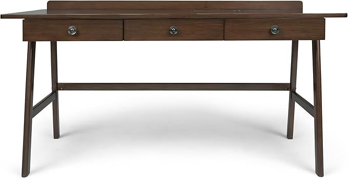 SIMPLIHOME Rylie SOLID WOOD 60 inch Wide Home Office Desk, Writing Table, Workstation, Study Table Furniture in Natural Aged Brown with 3 Drawers