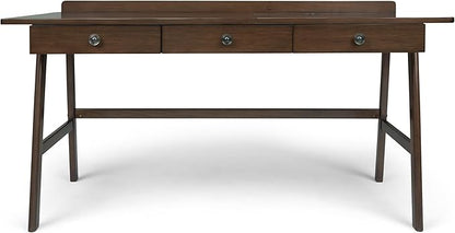 SIMPLIHOME Rylie SOLID WOOD 60 inch Wide Home Office Desk, Writing Table, Workstation, Study Table Furniture in Natural Aged Brown with 3 Drawers