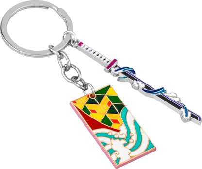 Demon Slayer Keychain, Anime Keychain with Sword & Charm Plate, Demon Slayer Merch & Gifts
