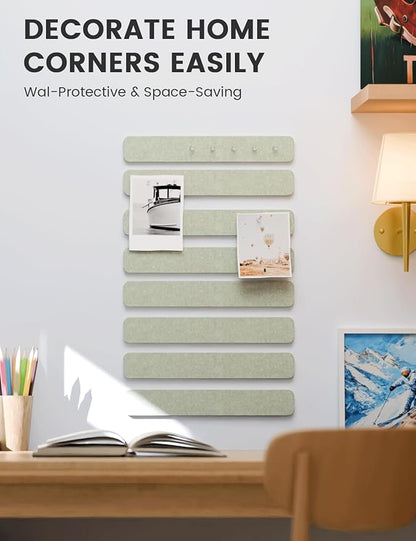 Fluxynara 13" x 2" Felt Wall Panels, Sage | 8-Pack Includes 50 Push Pins and Adhesive Tabs for Photos, Notes and Decor in Bedroom Doors, Home Office or Studios