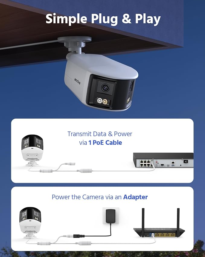 ANNKE FCD800 4K 8MP Dual-Lens PoE Security Camera, 180°Panoramic View, Smart Light Color Night Vision, Two-Way Audio, Light&Sound Alarm, AI Human/Vehicle Motion Detection, IP67 Weatherproof