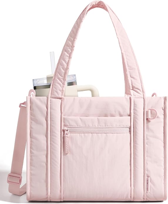 BAGSMART Boxy Tote Bag for Women, Crossbody Work Bag with Zipper | 3 Sizes Small Mini Tote Bag, Inner Tumbler Pocket Crush Bow Should Bag for Travel Work College