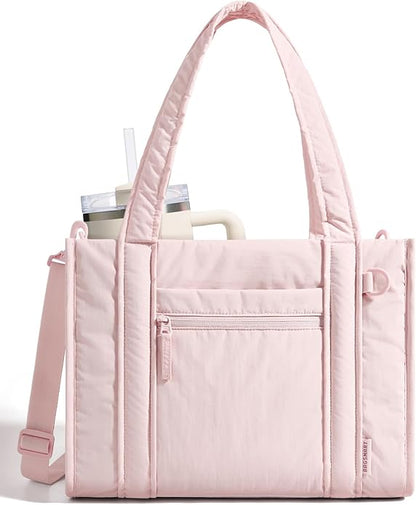 BAGSMART Boxy Tote Bag for Women, Crossbody Work Bag with Zipper | 3 Sizes Small Mini Tote Bag, Inner Tumbler Pocket Crush Bow Should Bag for Travel Work College