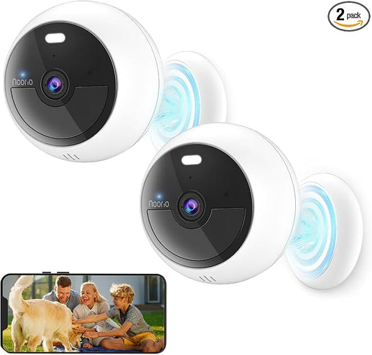 Noorio 2MP Security Cameras Wireless Outdoor Battery Powered Camera Surveillance Exterieur for Home, Color Night Vision, AI Motion Detection, 2.4G WiFi, IP66, 32GB Local Storage, 2-Way Audio (2 Pack)