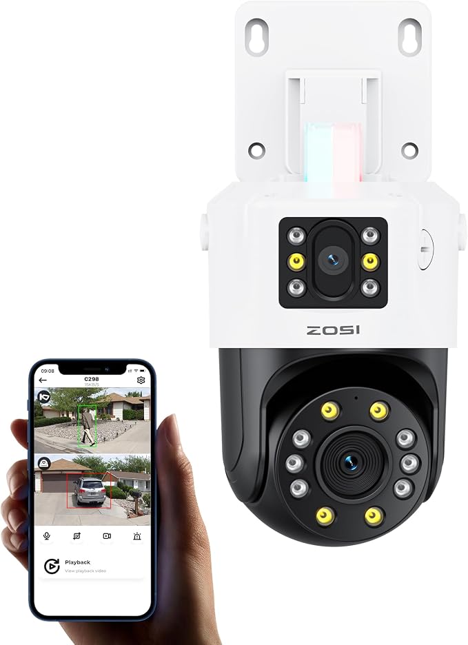 ZOSI 4K 8MP Dual-Lens Add-on PoE Security Camera Outdoor, 360° Pan Tilt IP Camera (4MP+4MP), Human Vehicle Detection, Color Night Vision, Human Tracking, Two-Way Audio, Works with Our PoE NVR Only