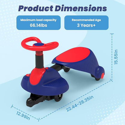 6V Electric Wiggle Car for Kids, 2-in-1 Ride On Swing Toy with Pedal, Adjustable Seat, 360° Steering, LED Flashing Wheels & Built-in Music, Anti-Rollover Ride-on Toy for Toddlers Ages 3+ Blue