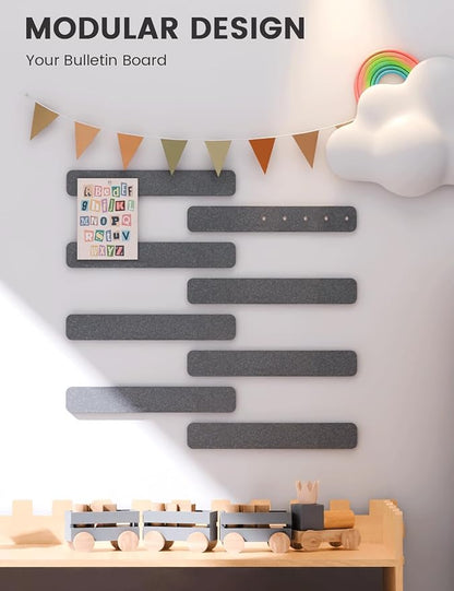 Fluxynara 13" x 2" Felt Wall Panels, Charcoal Gray | 8-Pack Includes 50 Push Pins and Adhesive Tabs for Photos, Notes and Decor in Bedroom Doors, Home Office or Studios