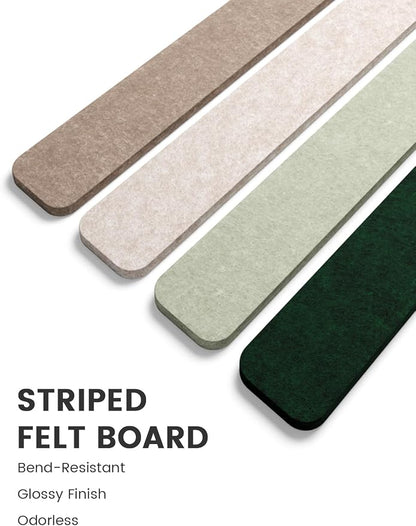 Fluxynara 13" x 2" Felt Wall Panels, Nordic Moss | 5-Pack Cork Board Alternative with 35 Push Pins, Adhesive Mounting for Bedroom Door or Home Office