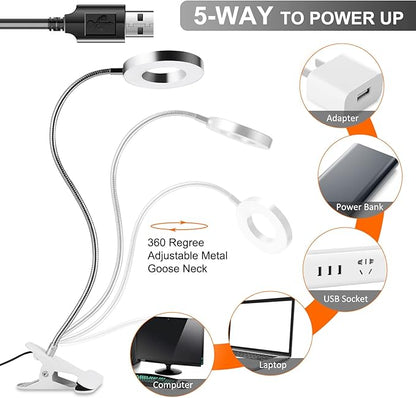 Clip on Light Reading Lights , 48 LED USB Desk Lamp with 3 Color Modes 10 Brightness, Eye Protection Book Clamp Light , 360 ° Flexible Gooseneck Clamp Lamp for Desk Headboard and Video Conferencing
