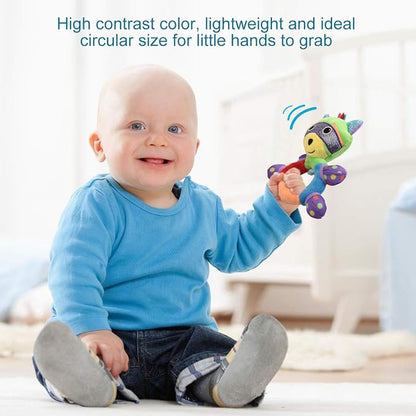 HAHA Baby Teething Rattle Toys, Infant Girl Boy Learning Toy Newborn Soft Handbell Grab Shaker Crinkle Squeaky Sensory Travel Accessories for 0 3 6 9 12 Months Old