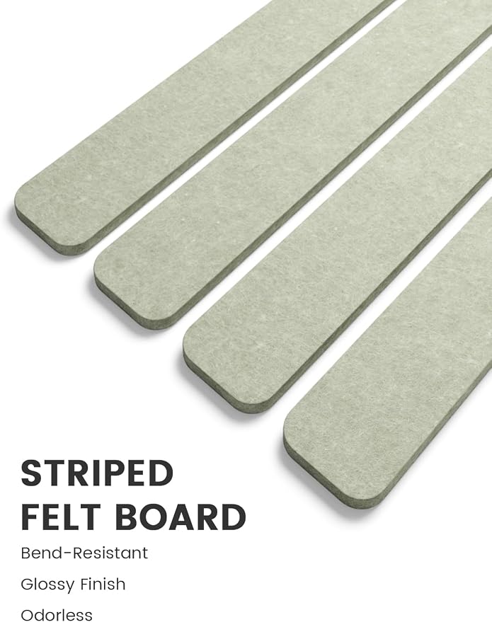 Fluxynara 13" x 2" Felt Wall Panels, Sage | 5-Pack Cork Board Alternative with 35 Push Pins, Adhesive Mounting for Bedroom Door or Home Office