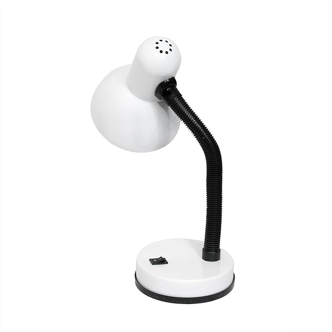 Simple Designs LD1003-WHT-LB 14.25" Basic Metal Desk Lamp with Flexible Hose Neck for Office, Living Room, Bedroom, College Dorm, Bookshelf, White, with Feit LED Bulb Included