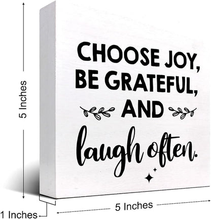 Inspirational Wood Box Sign Desk Decor,Choose Joy Be Grateful and Laugh Often Wood Plaque Signs,Rustic Positive Wooden Block Sign Decor for Office Workplace Classroom Shelf Table Decoration C1078