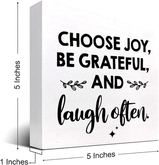 Inspirational Wood Box Sign Desk Decor,Choose Joy Be Grateful and Laugh Often Wood Plaque Signs,Rustic Positive Wooden Block Sign Decor for Office Workplace Classroom Shelf Table Decoration C1078