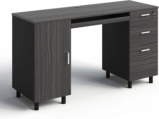 Modern Design By Crafts & comfort Venice Computer Desk - Office Desk with 3 Drawers & CPU Storage Cabinet - Laptop Workstation with Keyboard Tray & Cable Hole - Home & Office Supplies -Slate/Black