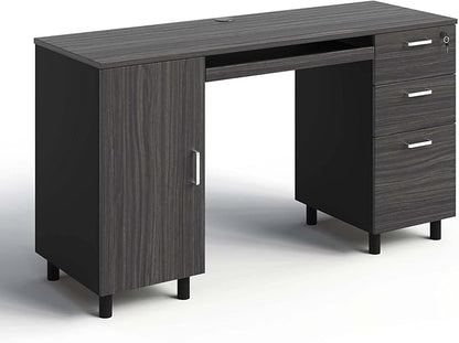 Modern Design By Crafts & comfort Venice Computer Desk - Office Desk with 3 Drawers & CPU Storage Cabinet - Laptop Workstation with Keyboard Tray & Cable Hole - Home & Office Supplies -Slate/Black