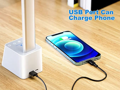 Ambertronix Rechargeable Cordless LED Desk Lamp, 5 Brightness & 5 Lighting Modes, USB Charging Port, Aluminum Arms, Portable, Dimmable, Touch Control, Auto Timer (White)