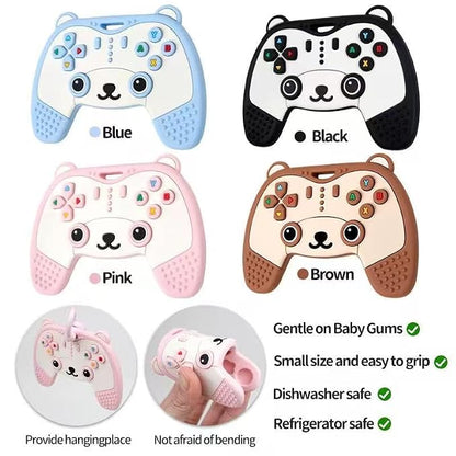 Baby Teething Toy, Soft TV Remote and Game Controller Shape Chew Set, Educational Toy for Intellectual Development, Safe Silicone for Toddler and Infant (Pink (Panda Handle + Lion Remote Control))