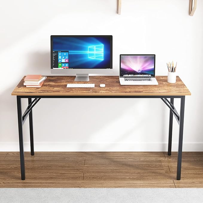 SogesGame Computer Desk,55 Inch Modern Simple Style Folding Tables,Home Office Writing Desk, Space Saving Foldable Table, No Install Needed, Retro Black