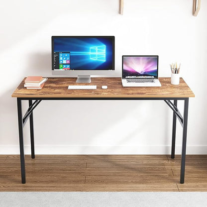 SogesGame Computer Desk,55 Inch Modern Simple Style Folding Tables,Home Office Writing Desk, Space Saving Foldable Table, No Install Needed, Retro Black