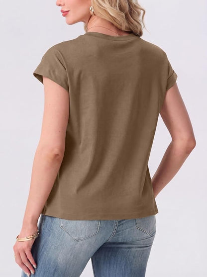GRECERELLE Womens Summer Tops Cap Sleeve Crew Neck Basic T-Shirt | Everyday Casual Wear, Layering Friendly, Wrinkle-Resistant, Business Casual Ready, Lightweight & Packable, Capsule Wardrobe