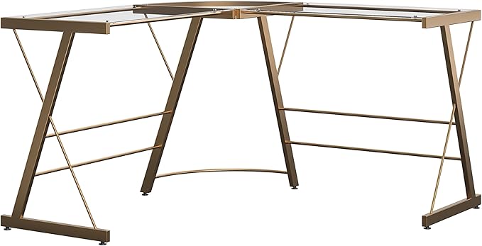 Ameriwood Home Odin Glass L-Shaped Computer Desk, Gold
