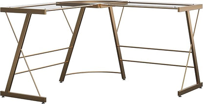 Ameriwood Home Odin Glass L-Shaped Computer Desk, Gold