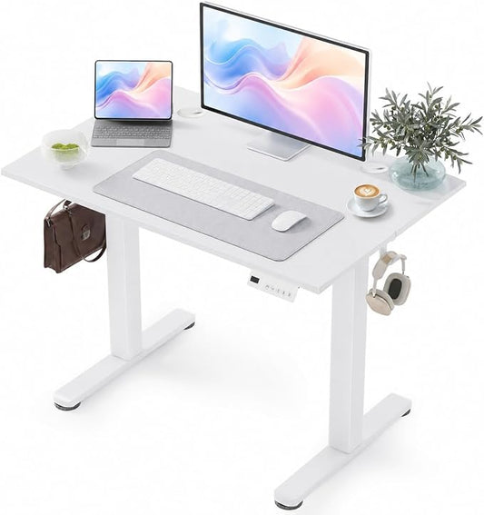 YDN 40 x 24 Inch Warm White Electric Standing Desk | Adjustable Height, Sit Stand, Cable Management, Ergonomic, Home Office