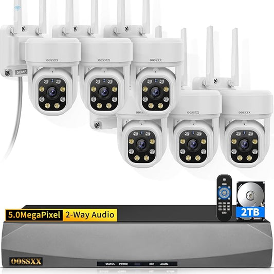(2026 Update) 5MP PT Wireless Security Camera System with AI Human Tracking, Dual-Band 2.4G&5G WiFi, 130° Wide Angle, 2-Way Audio, No Monthly Fee, Outdoor Home Security Kit