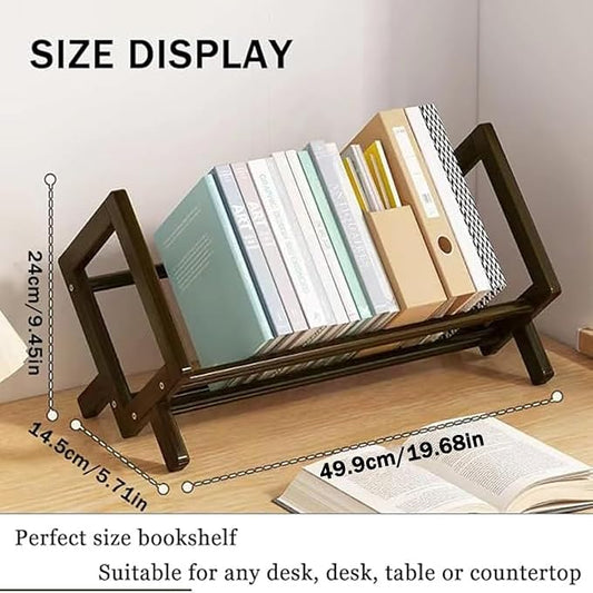 Wood Tilting Bookcase in Living Room/Home/Office, Desktop Book Shelf Organizer Bookshelves Storage Rack for CDs/Magazine/Books Display (Coffee, 19.68"-L)