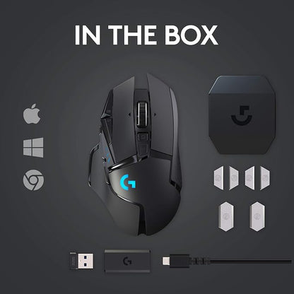 Logitech G502 Lightspeed Wireless Gaming Mouse - Black | RGB, Adjustable Weights, 11 Programmable Buttons, POWERPLAY Compatible, On-Board Memory, for PC/Mac