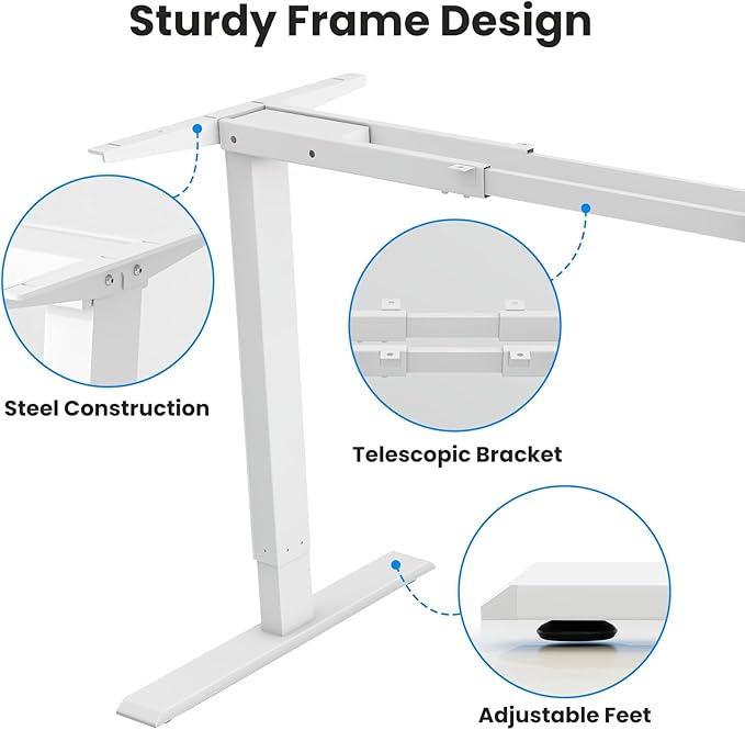 Dual Motor Electric Desk Frame- Standing Desk Legs, Ergonomic Height Adjustable Desk Frame, Sit Stand Desk Frame, Heavy Duty 330 lb Load Capacity (White Frame Only)