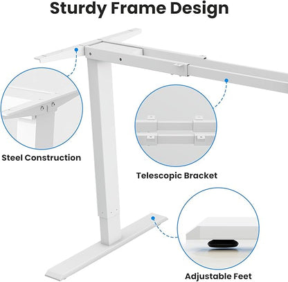 Dual Motor Electric Desk Frame- Standing Desk Legs, Ergonomic Height Adjustable Desk Frame, Sit Stand Desk Frame, Heavy Duty 330 lb Load Capacity (White Frame Only)