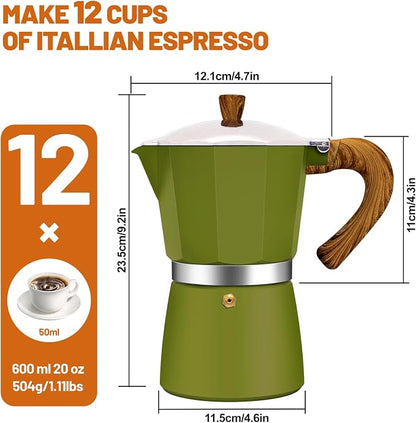 12 Cup Aluminum Espresso Stovetop Moka Pot Express Coffee Maker Percolator Italian Classic Mocha Coffee Machine for Italian and Cuban Cafe Brewing for Home & Camping 600ml 20oz