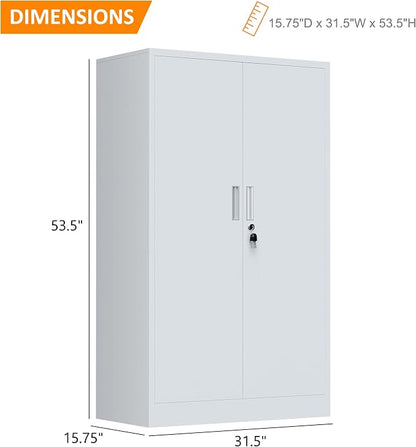 Metal Storage Cabinet with Locking Doors and 3 Adjustable Shelves, Lockable Storage Cabinets for Home Office Garage Kitchen Pantry (White)