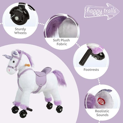 Ride on Horse - Walking Unicorn Toys with Wheels and Sounds - Ride on Toys for Kids Aged 3 and Up - Plush Kids Ride on Toys by Happy Trails