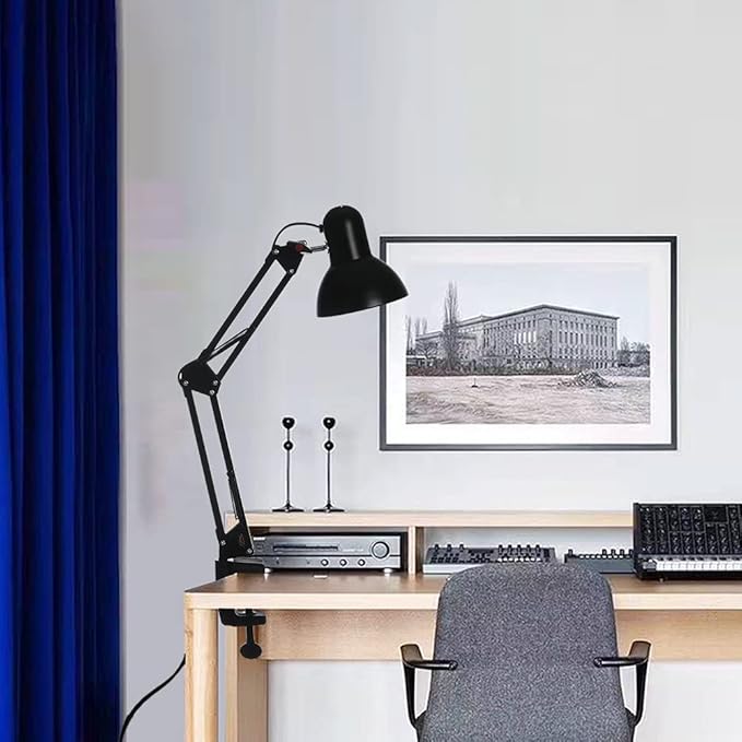 Led Desk Lamp with Clamp - Swing Arm Desk Lamp with 1 LED Cold Light Bulbs 6500K - Folding Table Lamp，Used for Office, Work, Study, Dormitory Reading and Eye Protection Desk Lamp (Black-01)